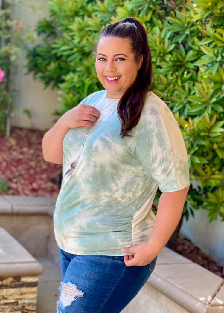 Boutique Simplified Sea Mist Tie Dye Ruched Top 2 Boutique Simplified Sea Mist Tie Dye Ruched Top