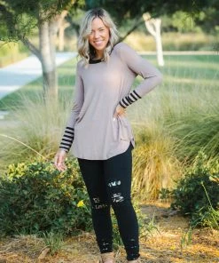 Boutique Simplified Between The Lines Long Sleeve Top