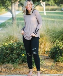 Boutique Simplified Between The Lines Long Sleeve Top