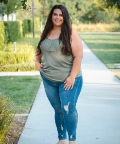 Boutique Simplified Heart & Soul Tank In Olive