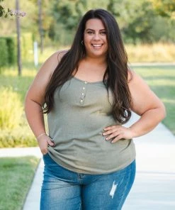 Boutique Simplified Heart & Soul Tank In Olive