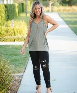 Boutique Simplified Heart & Soul Tank In Olive