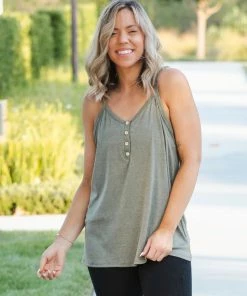 Boutique Simplified Heart & Soul Tank In Olive