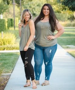 Boutique Simplified Heart & Soul Tank In Olive