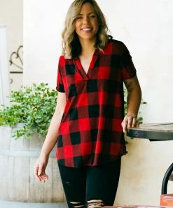 Boutique Simplified Blessed & Dressed In Red Plaid