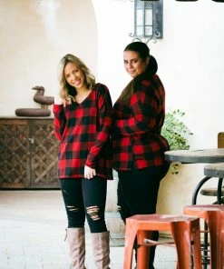 Boutique Simplified Mad About Plaid Pullover - Red