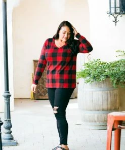 Boutique Simplified Mad About Plaid Pullover - Red
