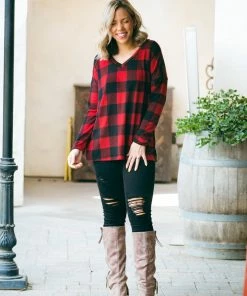 Boutique Simplified Mad About Plaid Pullover - Red