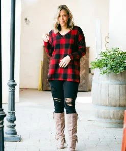 Boutique Simplified Mad About Plaid Pullover - Red