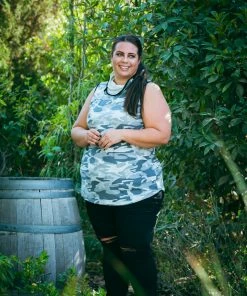 Boutique Simplified Essential Tank In Grey Camo