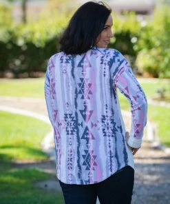 Boutique Simplified Pinkin' In Aztec Long Sleeve Top