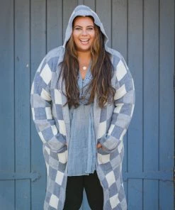 Boutique Simplified Checkmate Hooded Knit Jacket