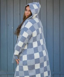 Boutique Simplified Checkmate Hooded Knit Jacket