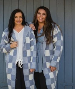 Boutique Simplified Checkmate Hooded Knit Jacket