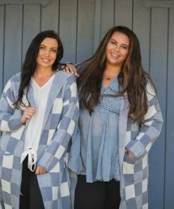 Boutique Simplified Checkmate Hooded Knit Jacket