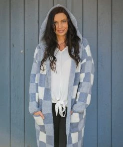 Boutique Simplified Checkmate Hooded Knit Jacket