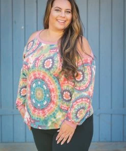 Boutique Simplified Prismatic Long Sleeve Cold Shoulder