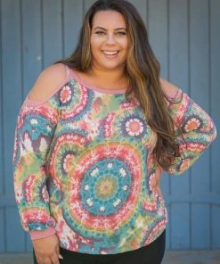 Boutique Simplified Prismatic Long Sleeve Cold Shoulder