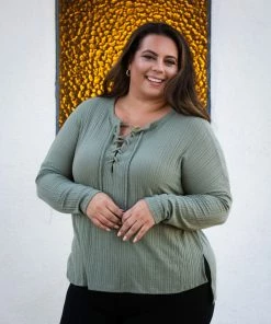 Boutique Simplified I'm All Yours Lace Up Front Long Sleeve Top