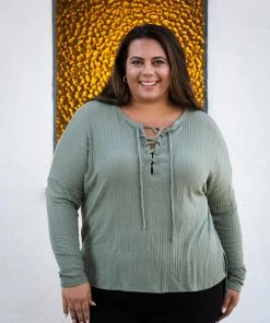 Boutique Simplified I'm All Yours Lace Up Front Long Sleeve Top