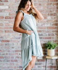 Trendsi Apparel Beautiful Skies Tiered High-Low Dress