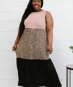 Trendsi Girl Next Door Leopard Color Block Dress