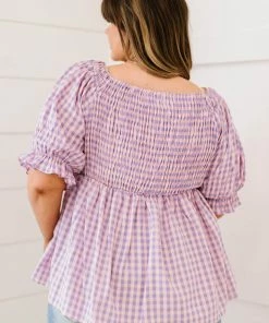 Trendsi Gingham Smocked Babydoll Top In Lavender Pink 14 Trendsi Gingham Smocked Babydoll Top In Lavender Pink