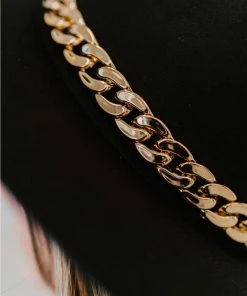 Trendsi Finishing Touches Gold Chain Flat Brim Fedora