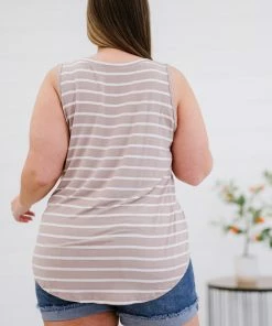 Trendsi Call Me Maybe Striped Tank In Ash Mocha, Black & Spring Blue Apparel