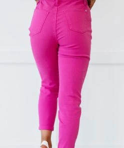 Trendsi Judy Blue Gabriella Cuffed Slim Fit Jeans In Neon Pink
