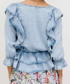 Trendsi Apparel First Day Denim Ruffle Peplum Top