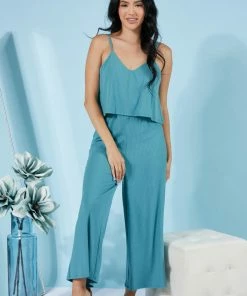 Trendsi Apparel Still Into You Ribbed Jumpsuit In Dusty Teal