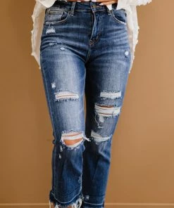 Trendsi RISEN Chloe Shadow Hem Distressed Straight Leg Jeans Apparel