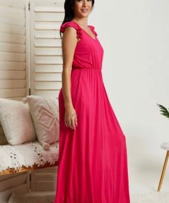 Trendsi Santa Monica Flutter Sleeve Maxi Dress