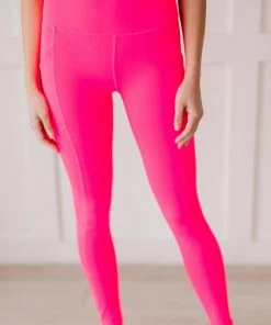 Trendsi Neon Coral Fuchsia Athletic Leggings With Pockets