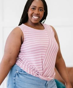 Trendsi Apparel Just A City Girl Striped Twist Detail Tank In Light Rose