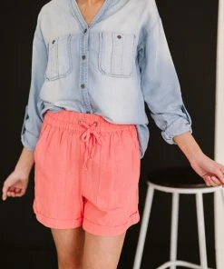 Trendsi Linen Love Cuffed Shorts In Coral (GHG-2X) GHG- Shop Singles