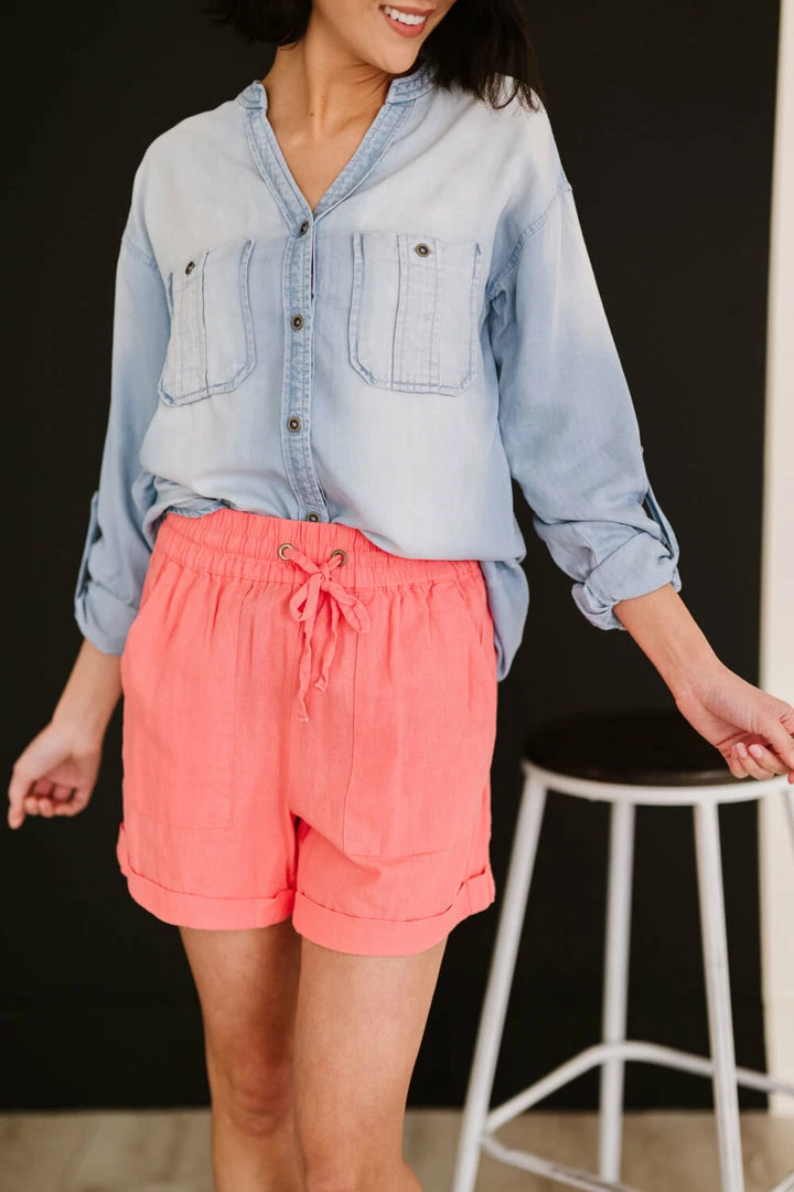 Trendsi Linen Love Cuffed Shorts In Coral (GHG-2X) GHG- Shop Singles 2 Trendsi Linen Love Cuffed Shorts In Coral (GHG-2X) GHG- Shop Singles