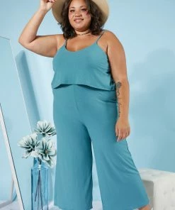 Trendsi Apparel Still Into You Ribbed Jumpsuit In Dusty Teal