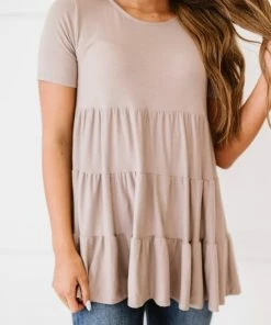 Trendsi Round Neck Babydoll Tunic In Ash Mocha