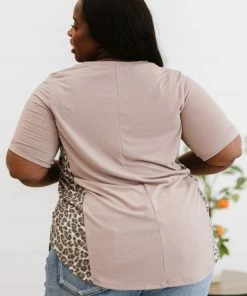 Trendsi Say Anything Leopard Panel Tee In Ash Mocha Apparel