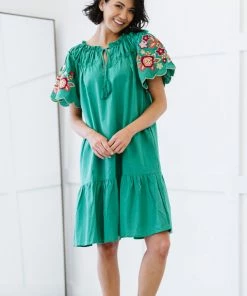 Trendsi Flowers For You Embroidered Dress In Green