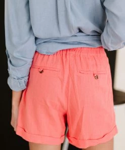 Trendsi Linen Love Cuffed Shorts In Coral