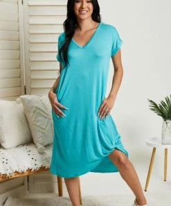 Trendsi Plot Twist T-Shirt Dress With Pockets In Seafoam