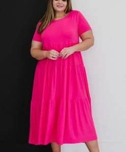 Trendsi Tiered Midi Dress In Fuchsia Apparel
