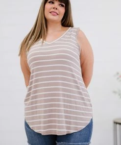 Trendsi Call Me Maybe Striped Tank In Ash Mocha, Black & Spring Blue Apparel