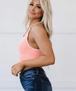 Trendsi Delmar Scoop Neck Cropped Cami In Neon Coral Apparel