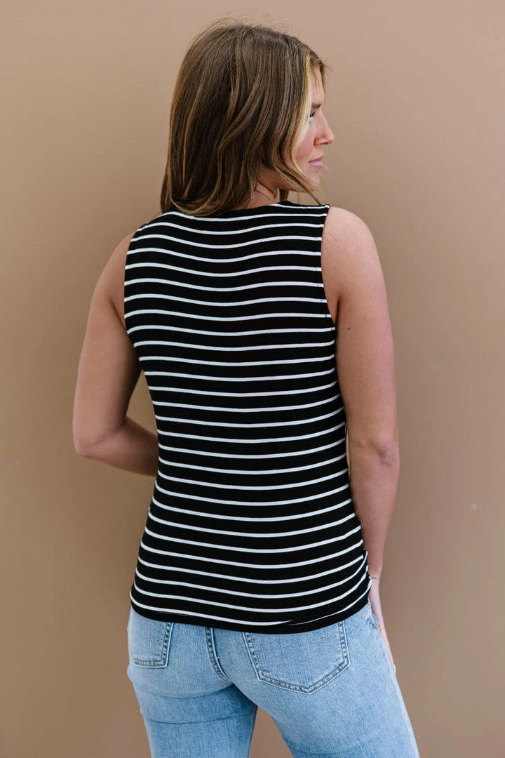 Trendsi Let's Be Honest Front Knot Stripe Tank In Black 11 Trendsi Let's Be Honest Front Knot Stripe Tank In Black