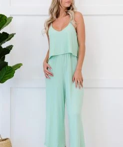 Trendsi Still Into You Ribbed Jumpsuit In Deep Coral Or Green Mint