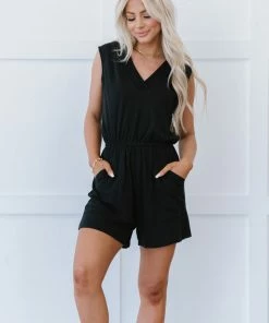 Trendsi Oceans Away Sleeveless Romper In Black Apparel
